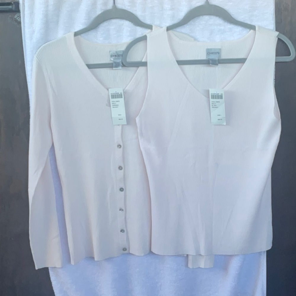 Chico's Cream Cardigan and Tank Lightweight Knit Set